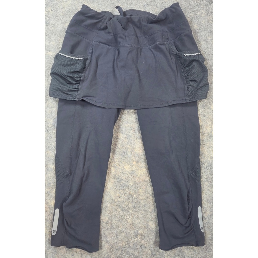 Athleta Contender Black Skirted Leggings Capris Mesh Pockets Womens SP
